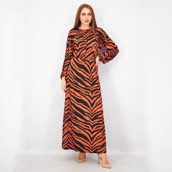 ASOS DESIGN maxi long-sleeved dress in slinky rust zebra print | size 10 - Picture 4 of 7